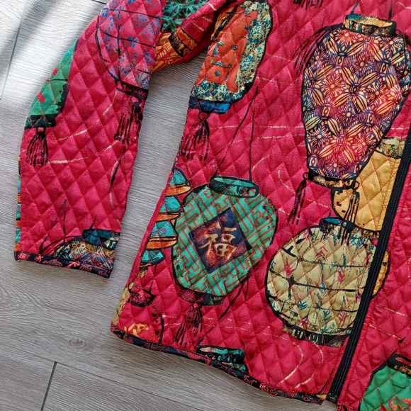 🔺️SOLD!Chico's 100% Silk Quilted Jacket Size L (Chico's 2) Red Chinese Lantern - Picture 9 of 14